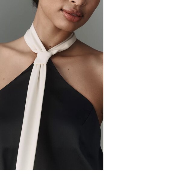 Anthropologie Flat White Tie Halter Mini Dress SIZE M  black color new nwt - Picture 2 of 8